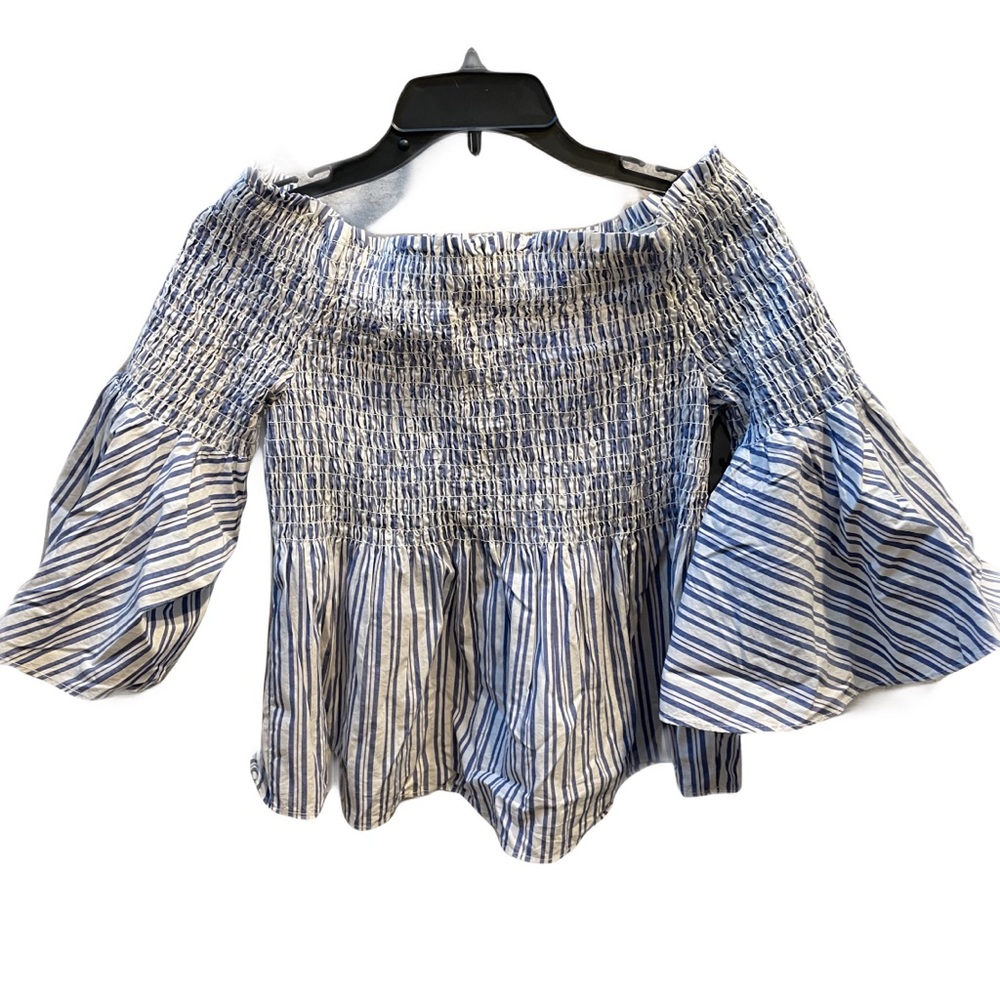 ❤️ GAP OFF THE SHOULDER BLUE STRIPED TOP X-SMALL